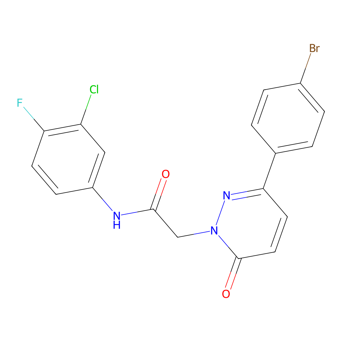 2-(3-(4-bromophenyl)-6-oxopyridazin-1(6H)-yl)-N-(3-chloro-4-fluorophenyl)acetamide molecular structure, CAS 1209385-25-0