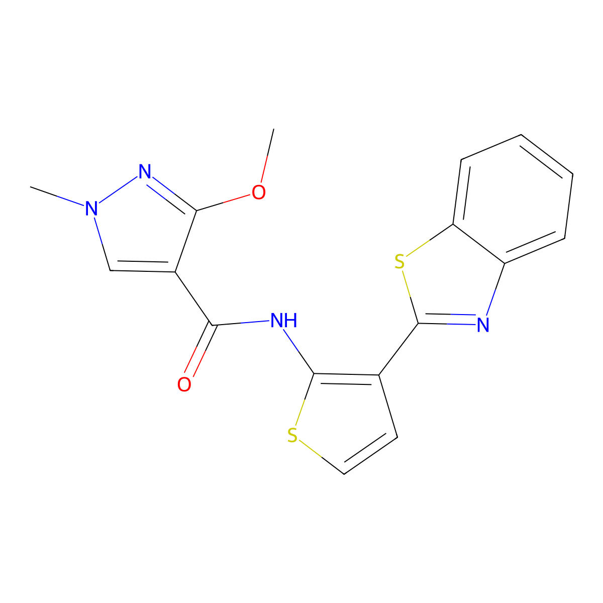N-(3-(benzo[d]thiazol-2-yl)thiophen-2-yl)-3-methoxy-1-methyl-1H-pyrazole-4-carboxamide molecular structure, CAS 1209385-85-2