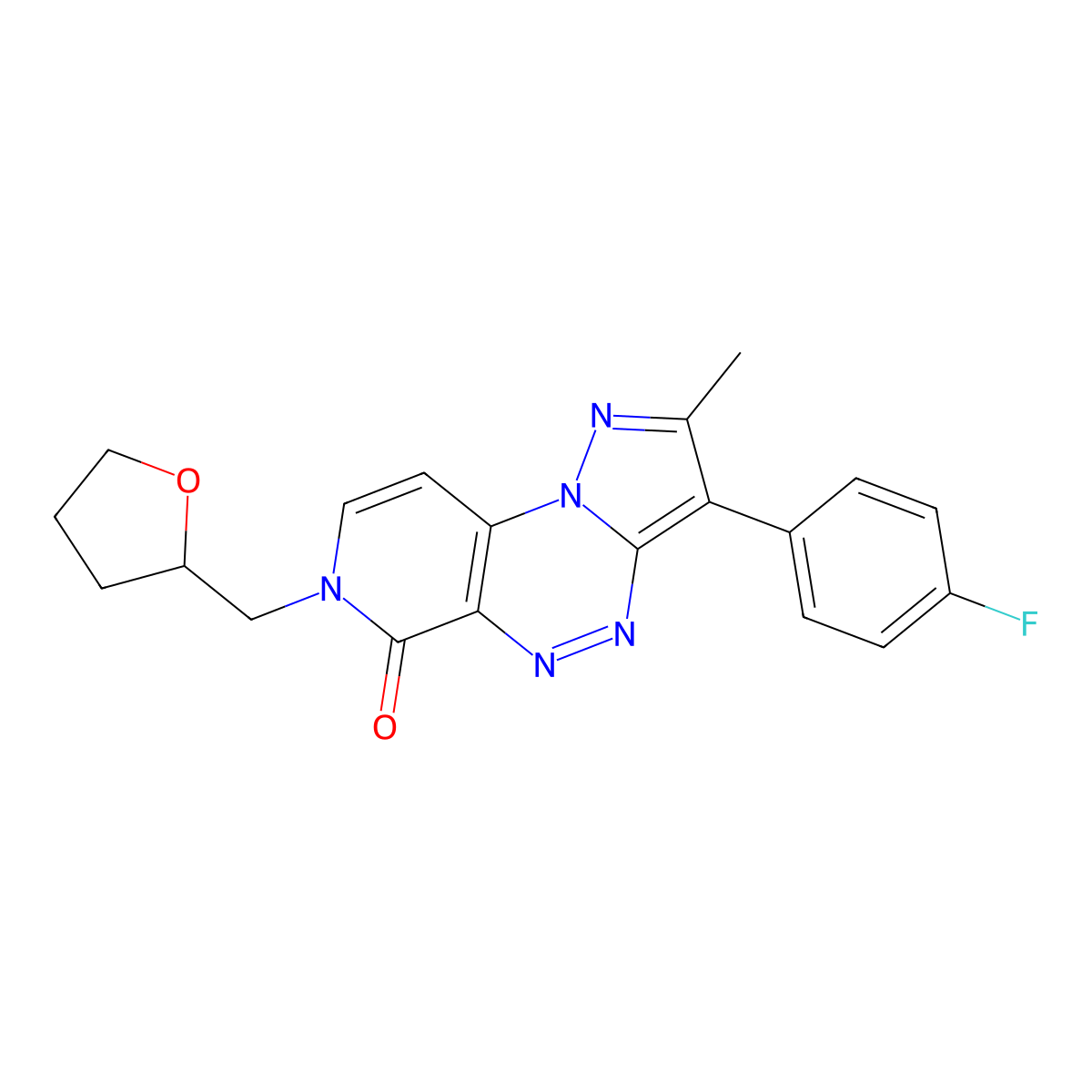 3-(4-fluorophenyl)-2-methyl-7-(tetrahydrofuran-2-ylmethyl)pyrazolo[5,1-c]pyrido[4,3-e][1,2,4]triazin-6(7H)-one molecular structure, CAS 1209392-86-8