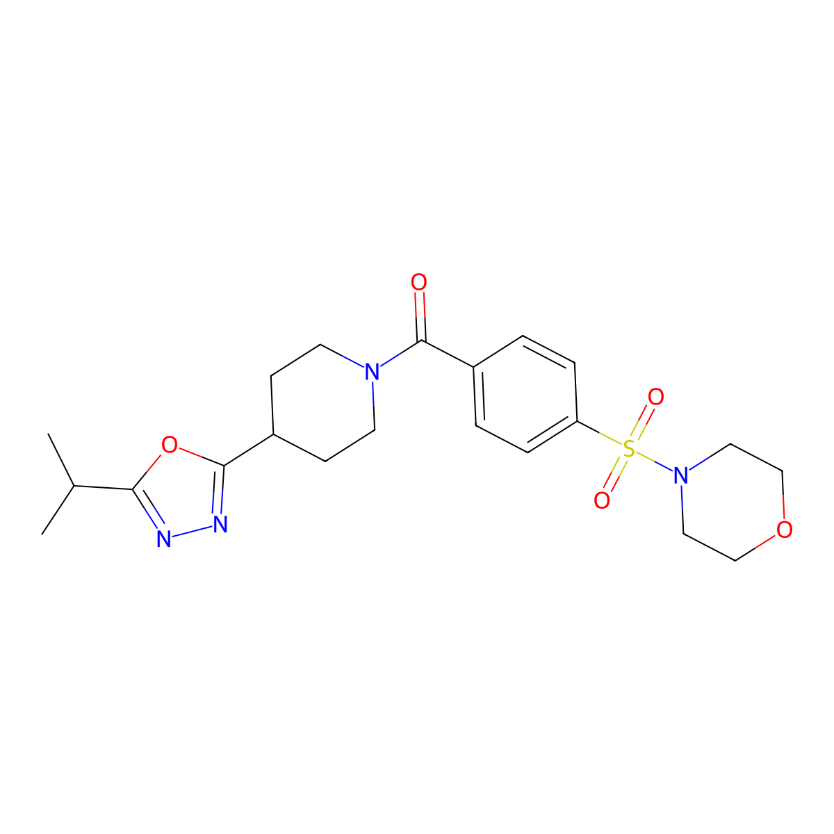4-(4-{4-[5-(Propan-2-yl)-1,3,4-oxadiazol-2-yl]piperidine-1-carbonyl}benzenesulfonyl)morpholine molecular structure, CAS 1209394-25-1
