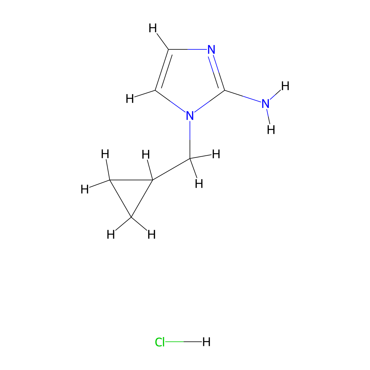 1-(cyclopropylmethyl)-1H-imidazol-2-amine hydrochloride molecular structure, CAS 1209399-68-7