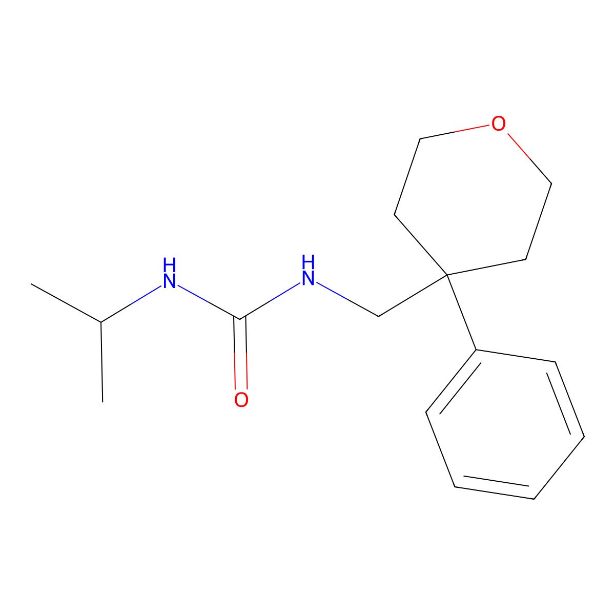 1-isopropyl-3-((4-phenyltetrahydro-2H-pyran-4-yl)methyl)urea molecular structure, CAS 1209400-45-2
