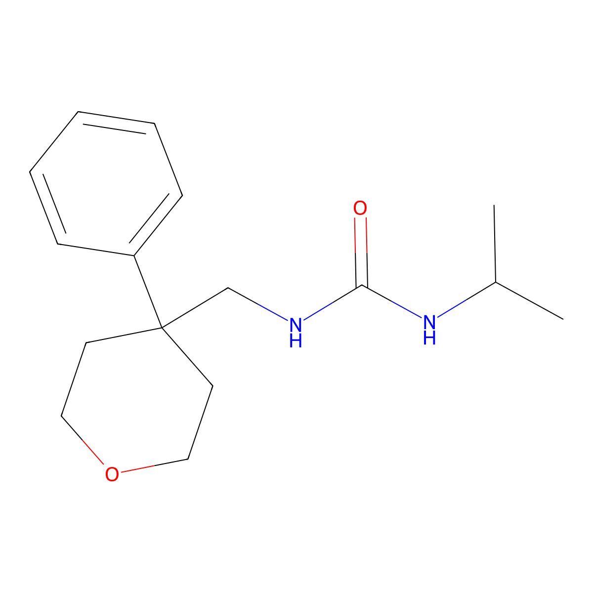 1-isopropyl-3-((4-phenyltetrahydro-2H-pyran-4-yl)methyl)urea molecular structure, CAS 1209400-45-2