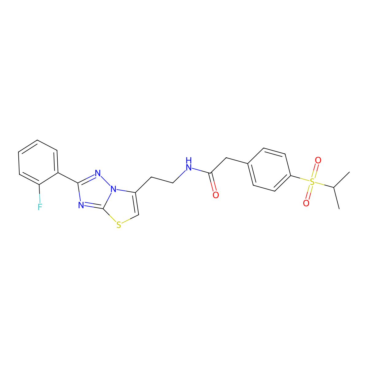 N-(2-(2-(2-fluorophenyl)thiazolo[3,2-b][1,2,4]triazol-6-yl)ethyl)-2-(4-(isopropylsulfonyl)phenyl)acetamide molecular structure, CAS 1209400-46-3