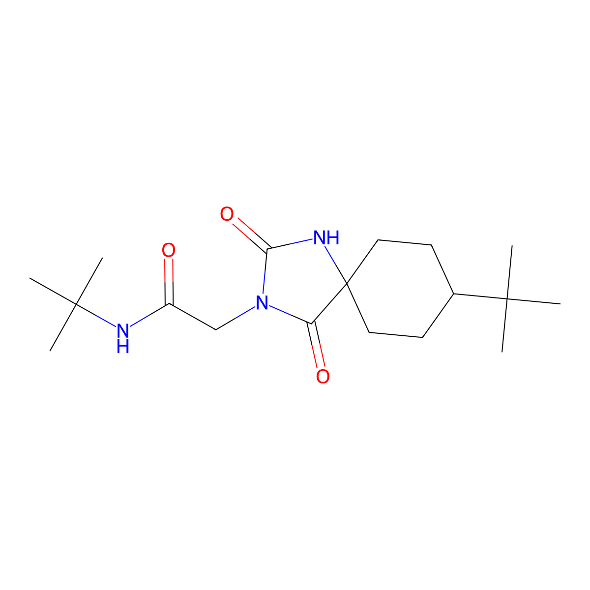 N-(tert-butyl)-2-(8-tert-butyl-2,4-dioxo-1,3-diazaspiro[4.5]dec-3-yl)acetamide molecular structure, CAS 1209404-05-6