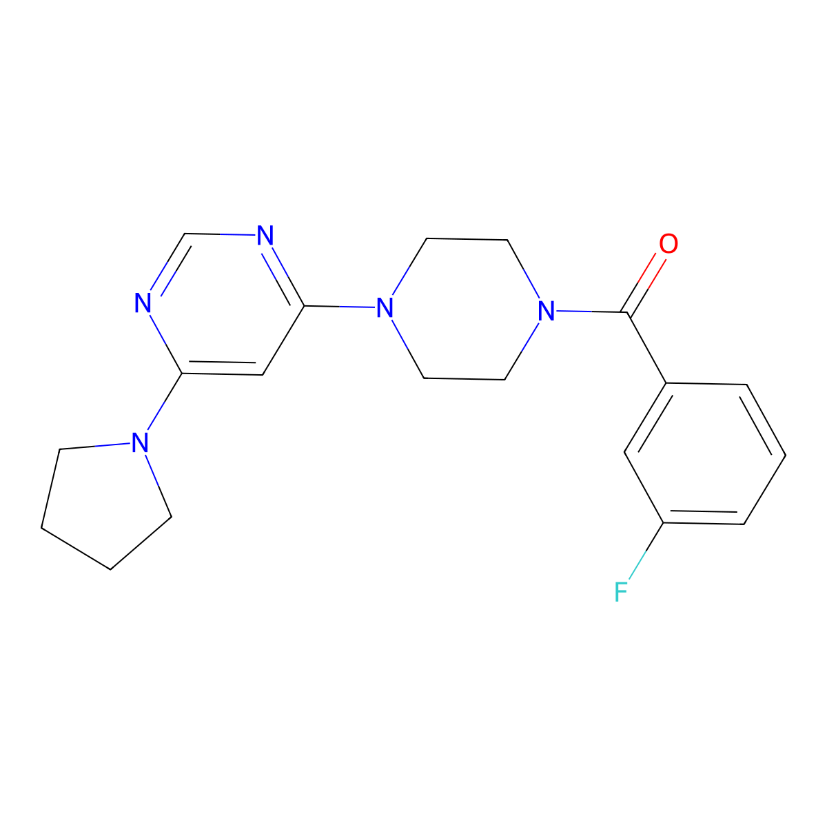 (3-Fluorophenyl)(4-(6-(pyrrolidin-1-yl)pyrimidin-4-yl)piperazin-1-yl)methanone molecular structure, CAS 1209411-50-6