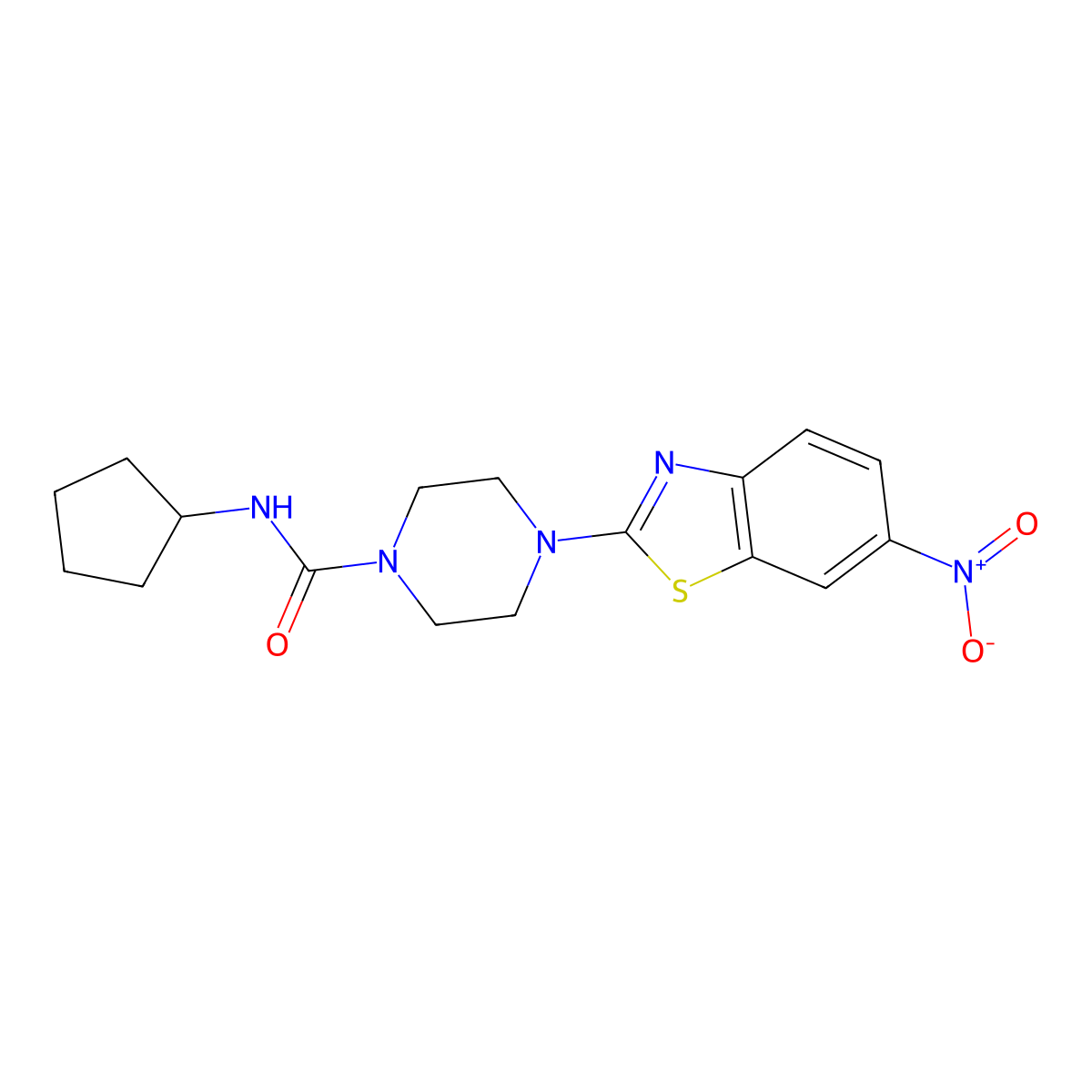 N-cyclopentyl-4-(6-nitrobenzo[d]thiazol-2-yl)piperazine-1-carboxamide molecular structure, CAS 1209419-72-6