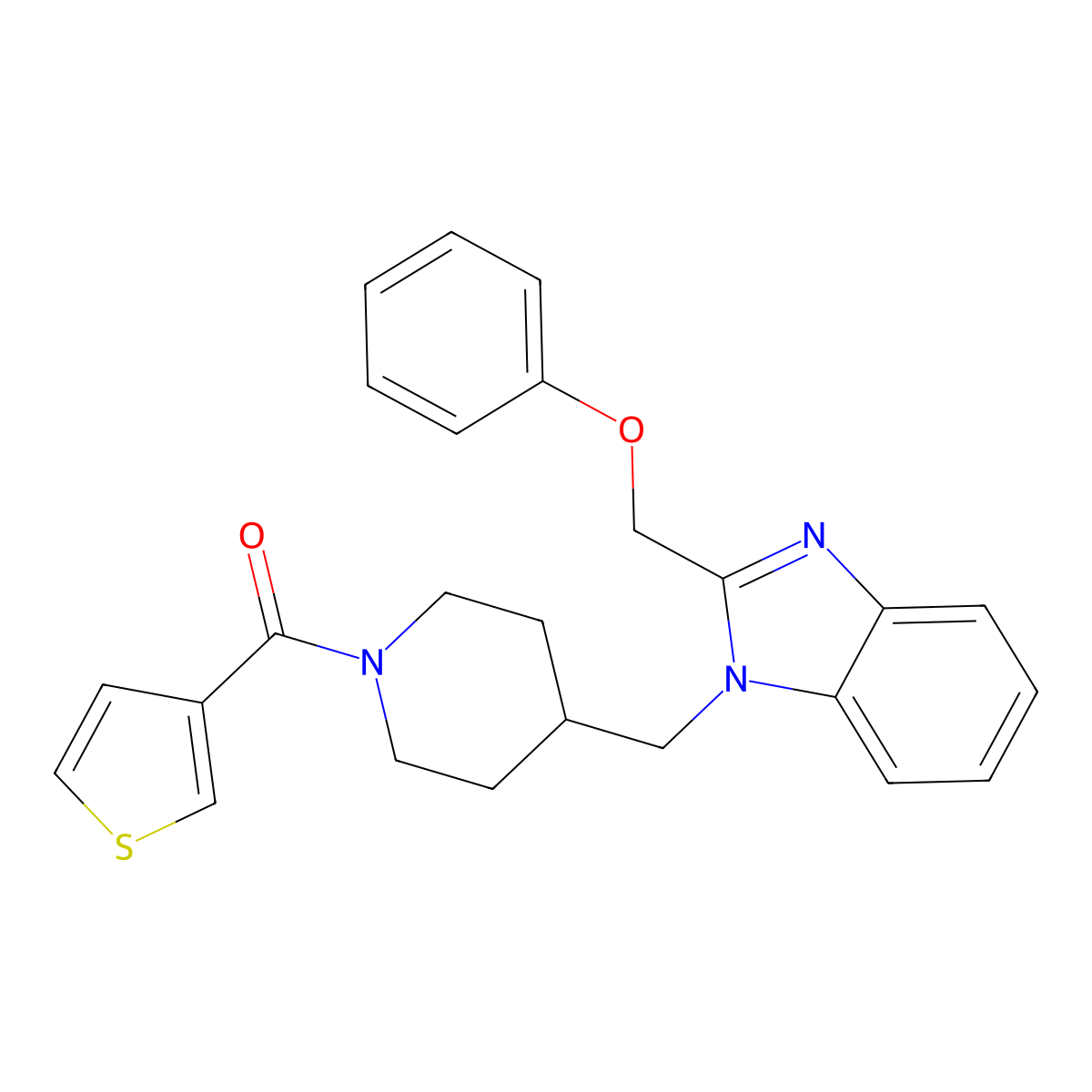 (4-((2-(phenoxymethyl)-1H-benzo[d]imidazol-1-yl)methyl)piperidin-1-yl)(thiophen-3-yl)methanone molecular structure, CAS 1209423-99-3
