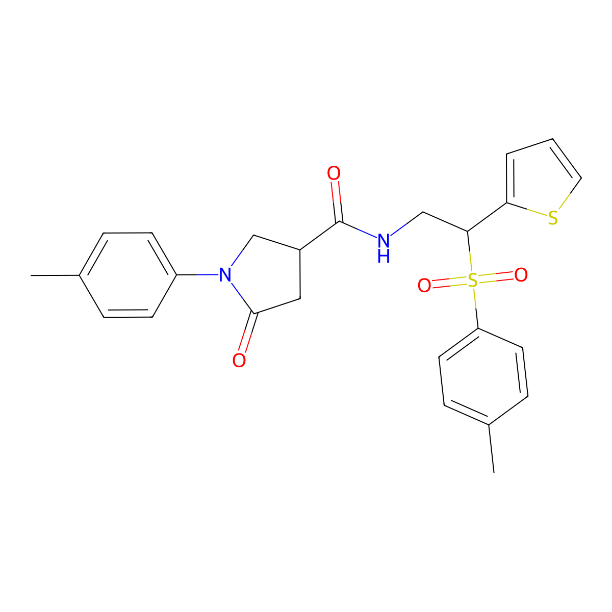 5-oxo-N-(2-(thiophen-2-yl)-2-tosylethyl)-1-(p-tolyl)pyrrolidine-3-carboxamide molecular structure, CAS 1209426-53-8