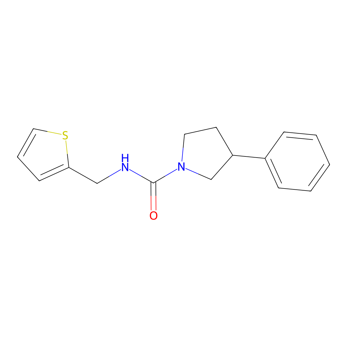 3-phenyl-N-(thiophen-2-ylmethyl)pyrrolidine-1-carboxamide molecular structure, CAS 1209429-45-7