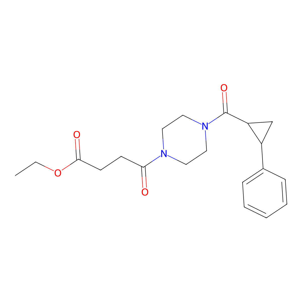 Ethyl 4-oxo-4-[4-(2-phenylcyclopropanecarbonyl)piperazin-1-yl]butanoate molecular structure, CAS 1209430-51-2