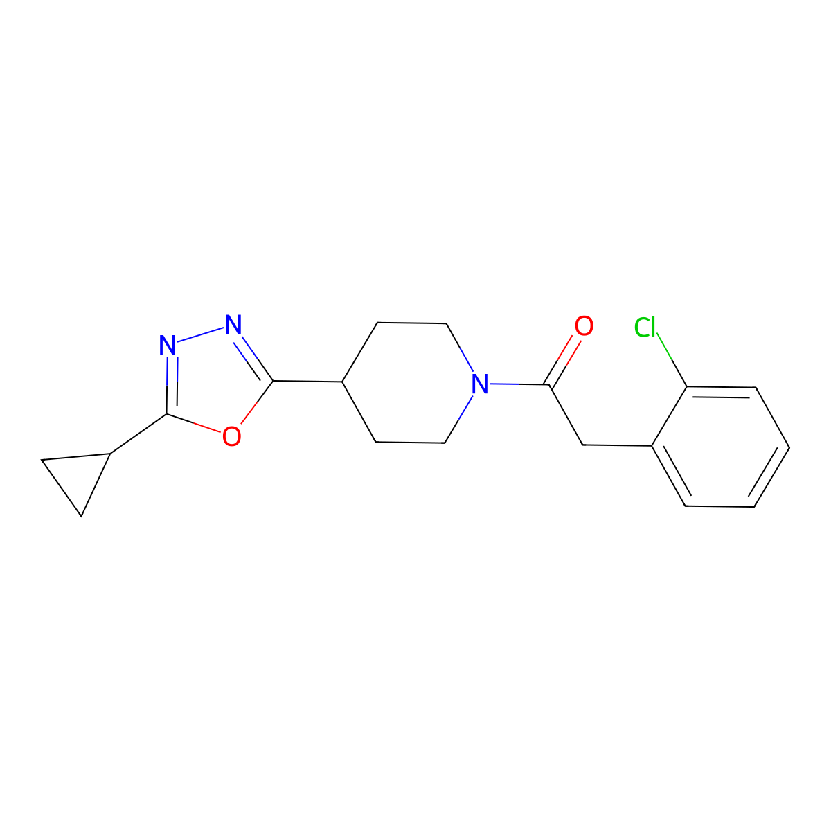 2-(2-Chlorophenyl)-1-(4-(5-cyclopropyl-1,3,4-oxadiazol-2-yl)piperidin-1-yl)ethanone molecular structure, CAS 1209431-41-3