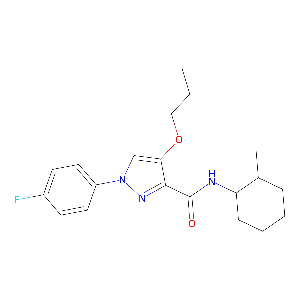 1-(4-fluorophenyl)-N-(2-methylcyclohexyl)-4-propoxy-1H-pyrazole-3-carboxamide molecular structure, CAS 1209436-14-5