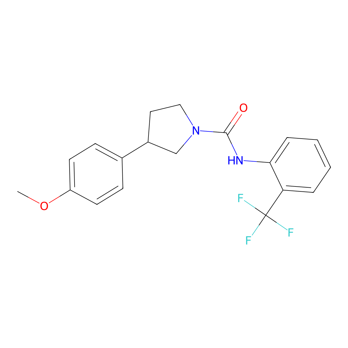 3-(4-methoxyphenyl)-N-[2-(trifluoromethyl)phenyl]pyrrolidine-1-carboxamide molecular structure, CAS 1209440-08-3