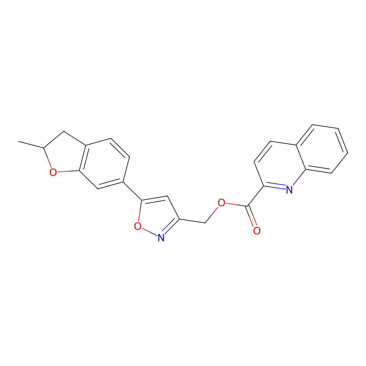 (5-(2-Methyl-2,3-dihydrobenzofuran-6-yl)isoxazol-3-yl)methyl quinoline-2-carboxylate molecular structure, CAS 1209447-58-4