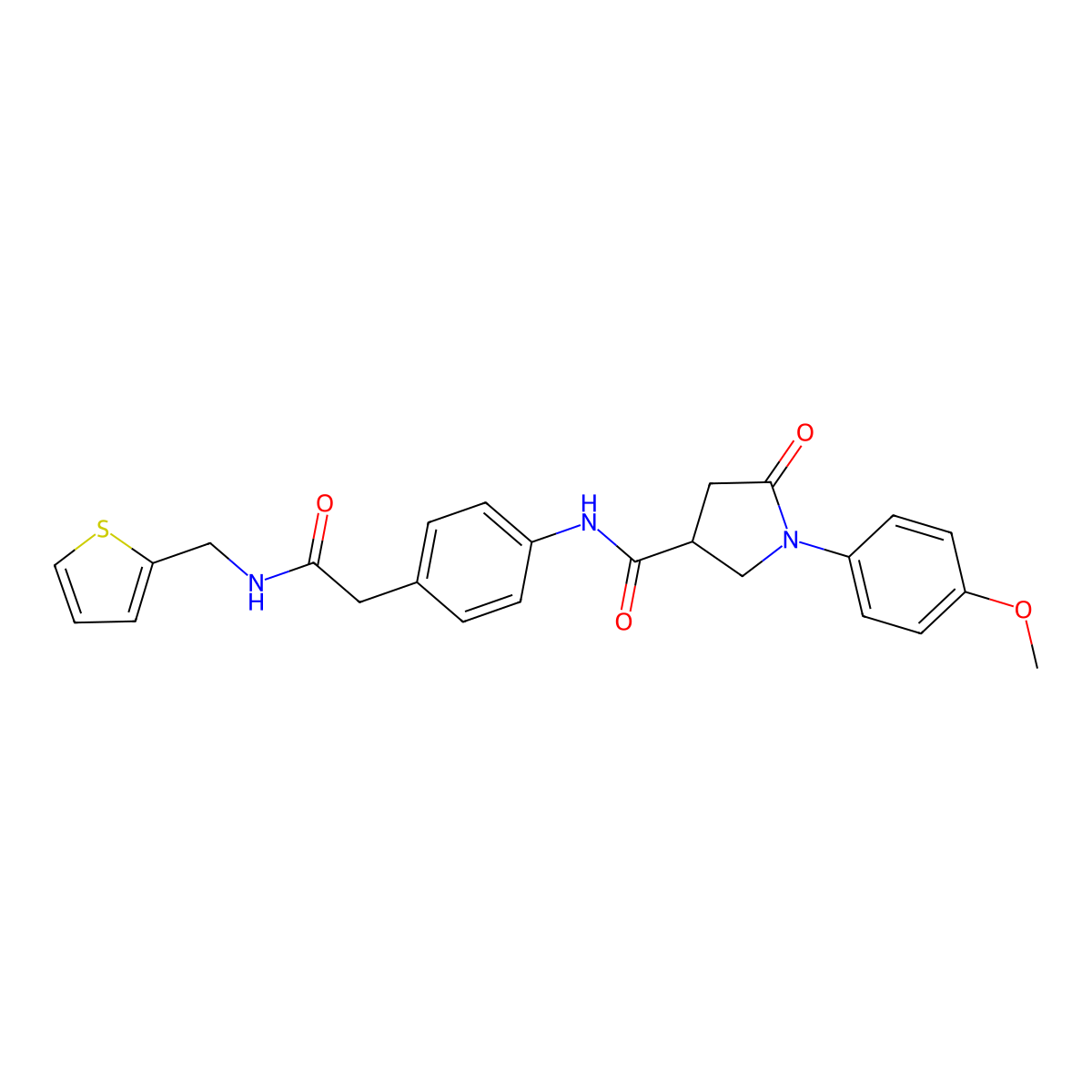 1-(4-methoxyphenyl)-5-oxo-N-(4-(2-oxo-2-((thiophen-2-ylmethyl)amino)ethyl)phenyl)pyrrolidine-3-carboxamide molecular structure, CAS 1209449-05-7