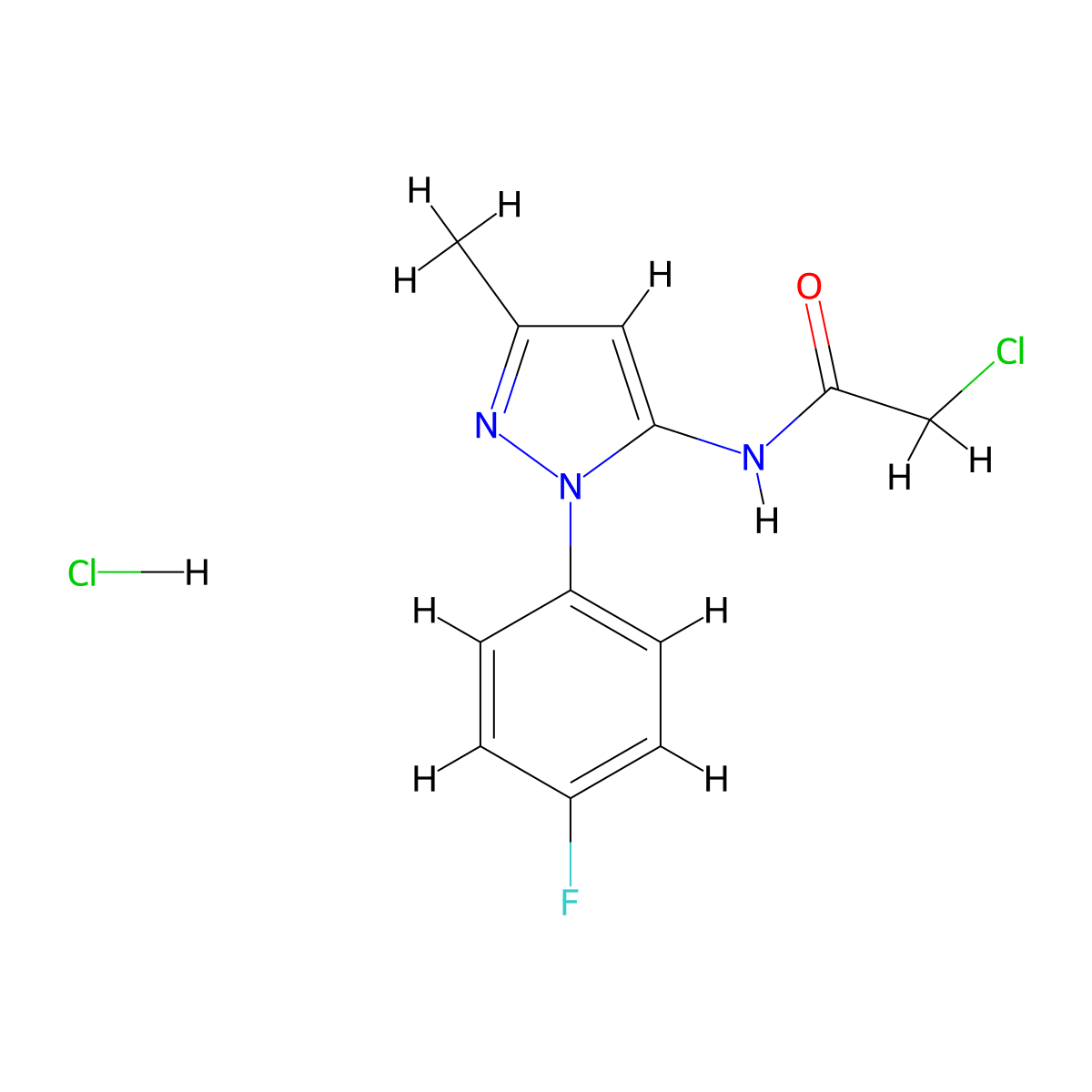 2-chloro-N-[1-(4-fluorophenyl)-3-methyl-1H-pyrazol-5-yl]acetamide hydrochloride molecular structure, CAS 1209453-29-1