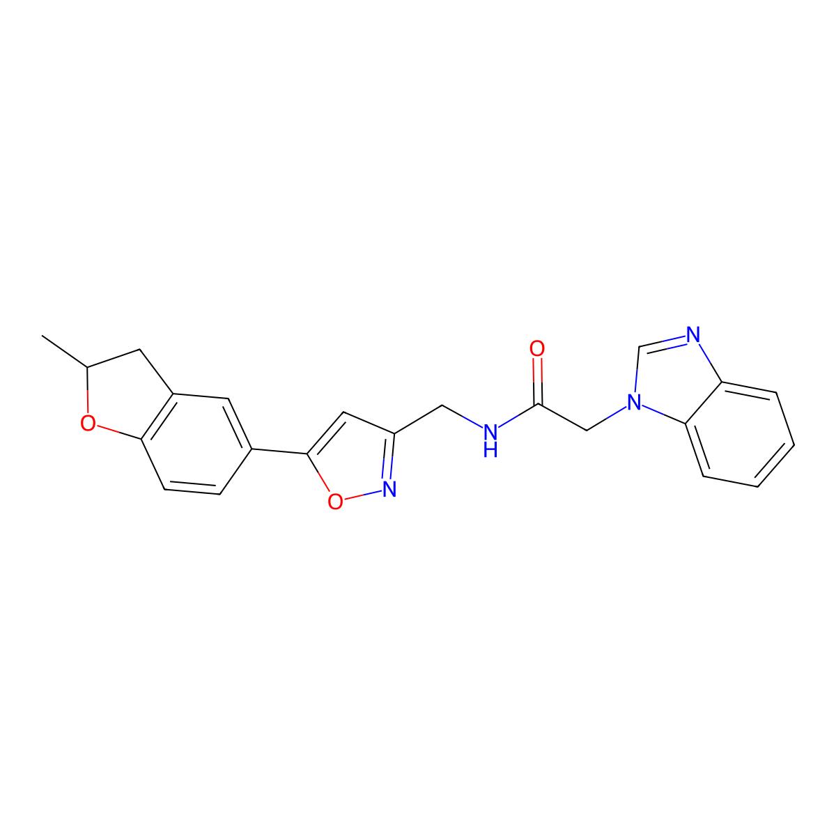 2-(1H-benzo[d]imidazol-1-yl)-N-((5-(2-methyl-2,3-dihydrobenzofuran-5-yl)isoxazol-3-yl)methyl)acetamide molecular structure, CAS 1209460-43-4