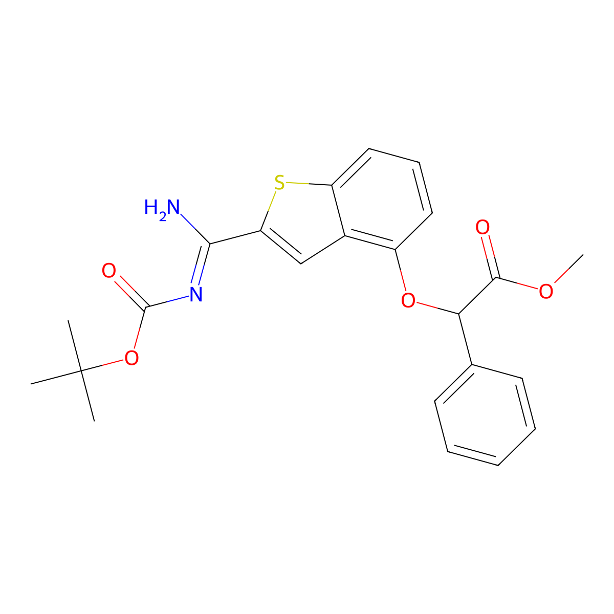 (Z)-methyl 2-(2-(N'-(tert-butoxycarbonyl)carbamimidoyl)benzo[b]thiophen-4-yloxy)-2-phenylacetate molecular structure, CAS 1209492-89-6