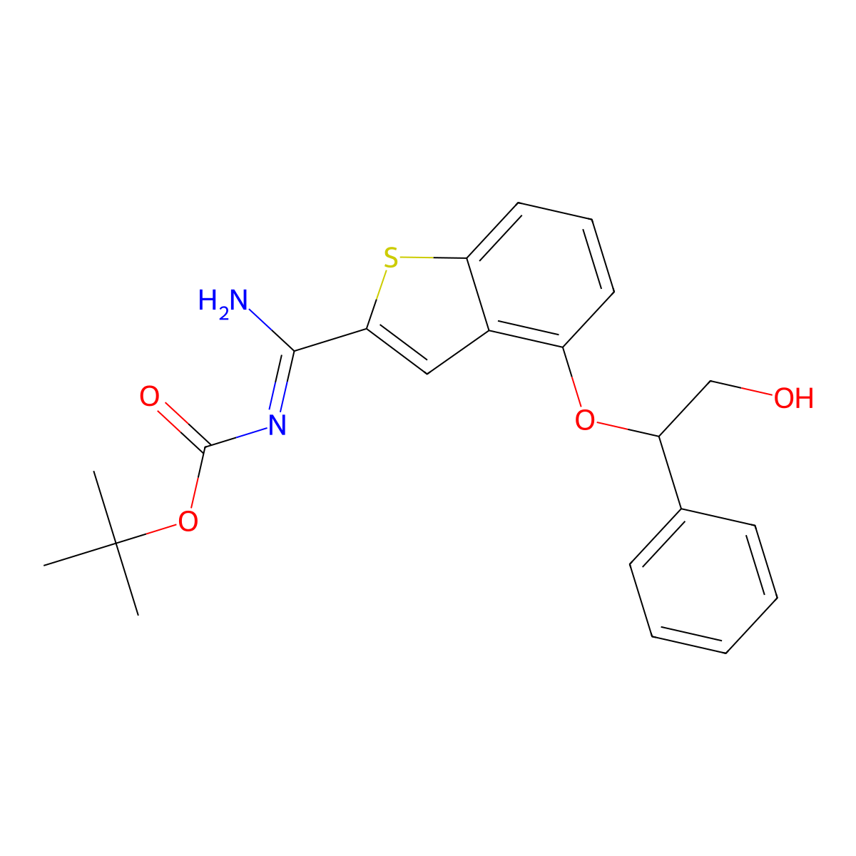 tert-butyl N-[4-(2-hydroxy-1-phenylethoxy)-1-benzothiophene-2-carboximidoyl]carbamate molecular structure, CAS 1209492-90-9