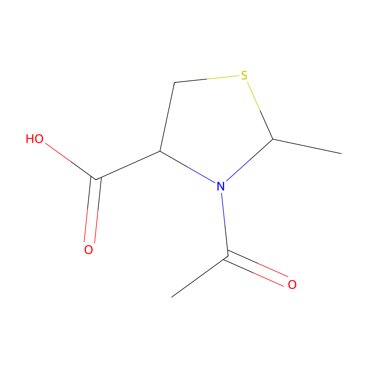 3-Acetyl-2-methylthiazolidine-4-carboxylic acid molecular structure, CAS 120950-39-2