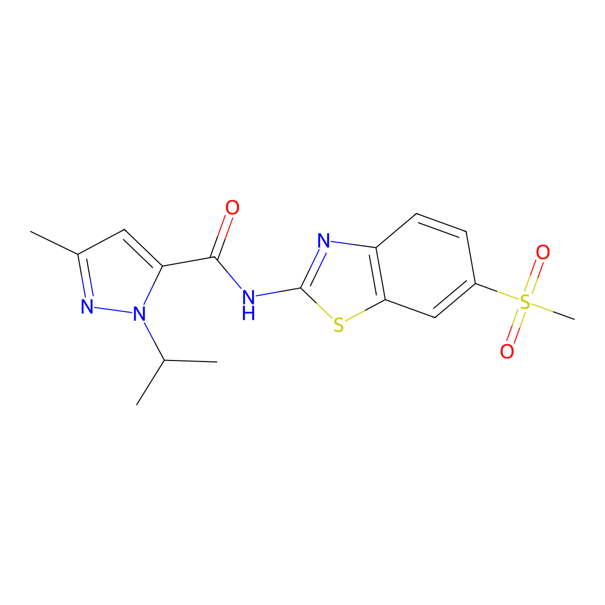 1-isopropyl-3-methyl-N-(6-(methylsulfonyl)benzo[d]thiazol-2-yl)-1H-pyrazole-5-carboxamide molecular structure, CAS 1209533-69-6
