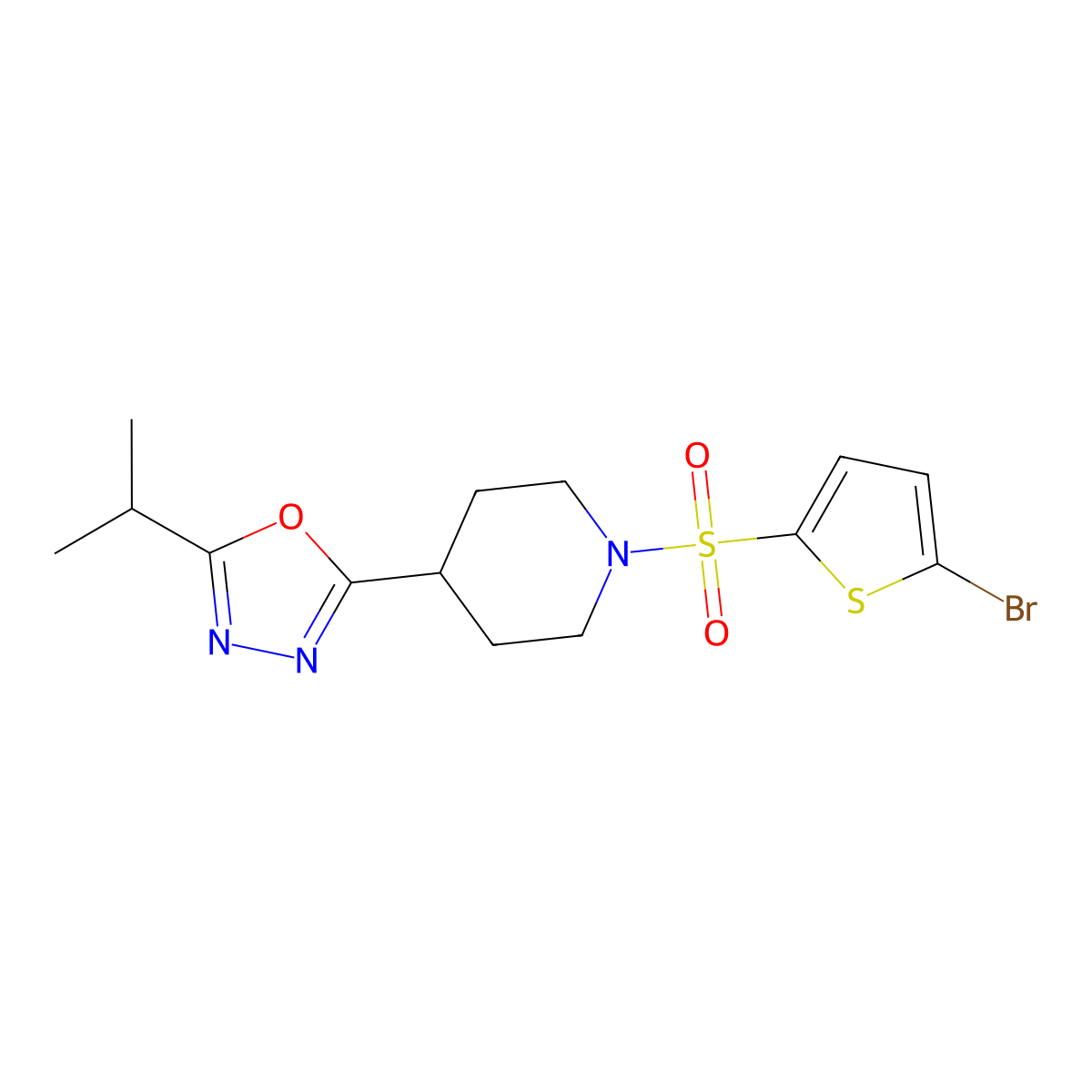 2-(1-((5-Bromothiophen-2-yl)sulfonyl)piperidin-4-yl)-5-isopropyl-1,3,4-oxadiazole molecular structure, CAS 1209538-04-4