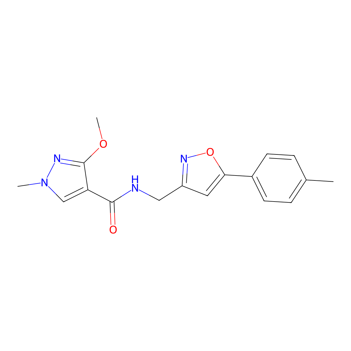 3-methoxy-1-methyl-N-{[5-(4-methylphenyl)-1,2-oxazol-3-yl]methyl}-1H-pyrazole-4-carboxamide molecular structure, CAS 1209539-74-1