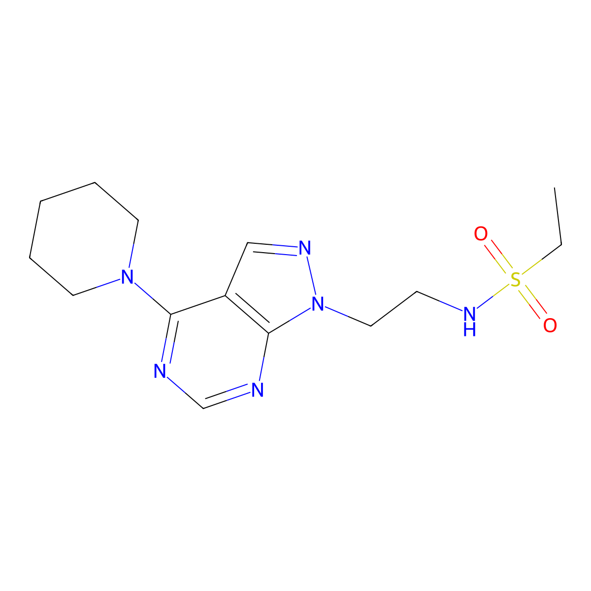 N-(2-(4-(piperidin-1-yl)-1H-pyrazolo[3,4-d]pyrimidin-1-yl)ethyl)ethanesulfonamide molecular structure, CAS 1209539-79-6