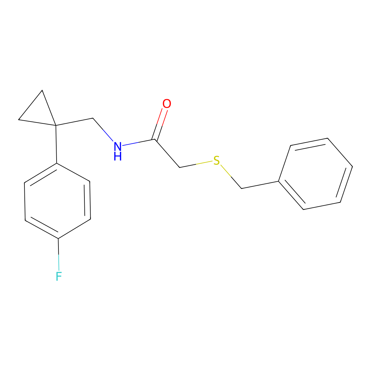 2-(benzylthio)-N-((1-(4-fluorophenyl)cyclopropyl)methyl)acetamide molecular structure, CAS 1209542-82-4