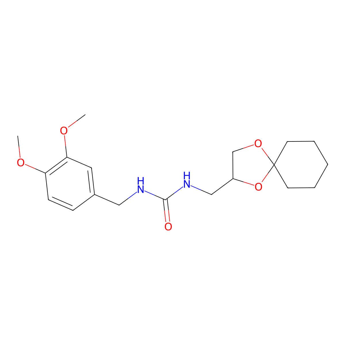 1-(1,4-Dioxaspiro[4.5]decan-2-ylmethyl)-3-(3,4-dimethoxybenzyl)urea molecular structure, CAS 1209543-23-6
