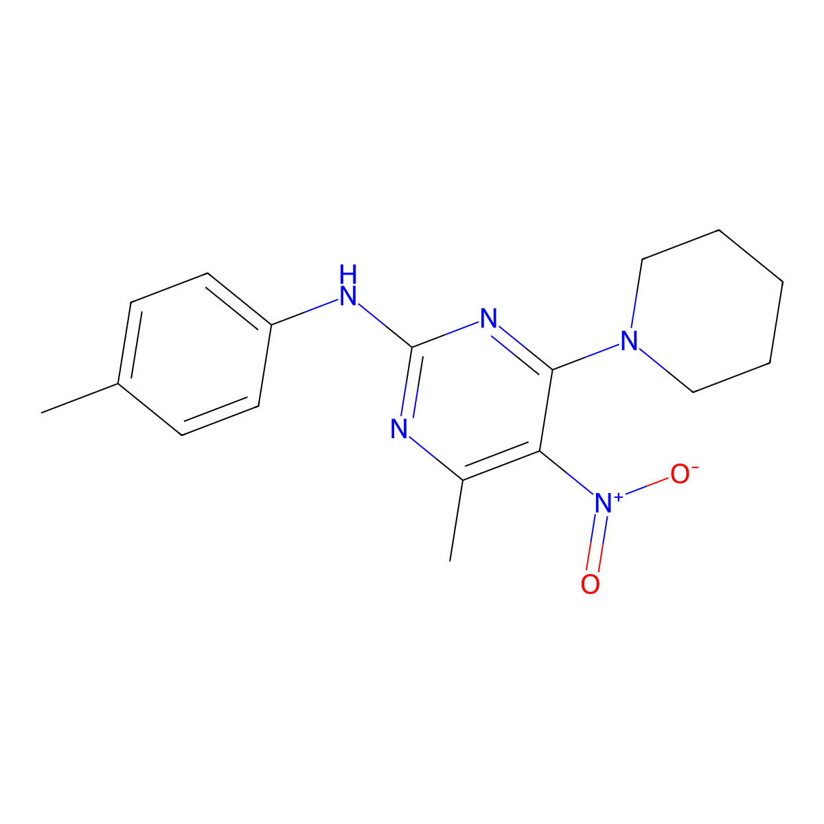 4-methyl-5-nitro-6-(piperidin-1-yl)-N-(p-tolyl)pyrimidin-2-amine molecular structure, CAS 1209543-62-3