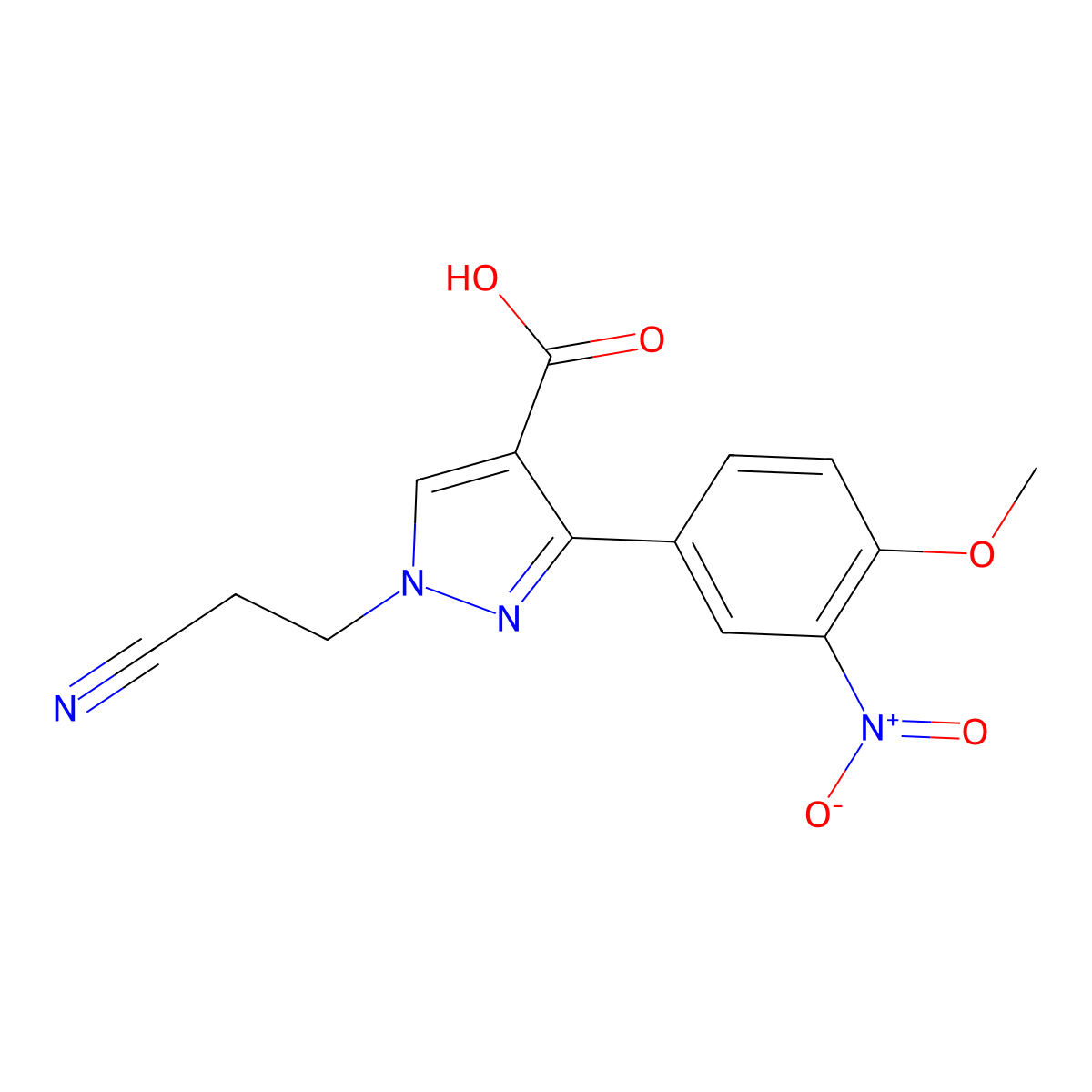 1-(2-cyanoethyl)-3-(4-methoxy-3-nitrophenyl)-1H-pyrazole-4-carboxylic acid molecular structure, CAS 1209545-31-2