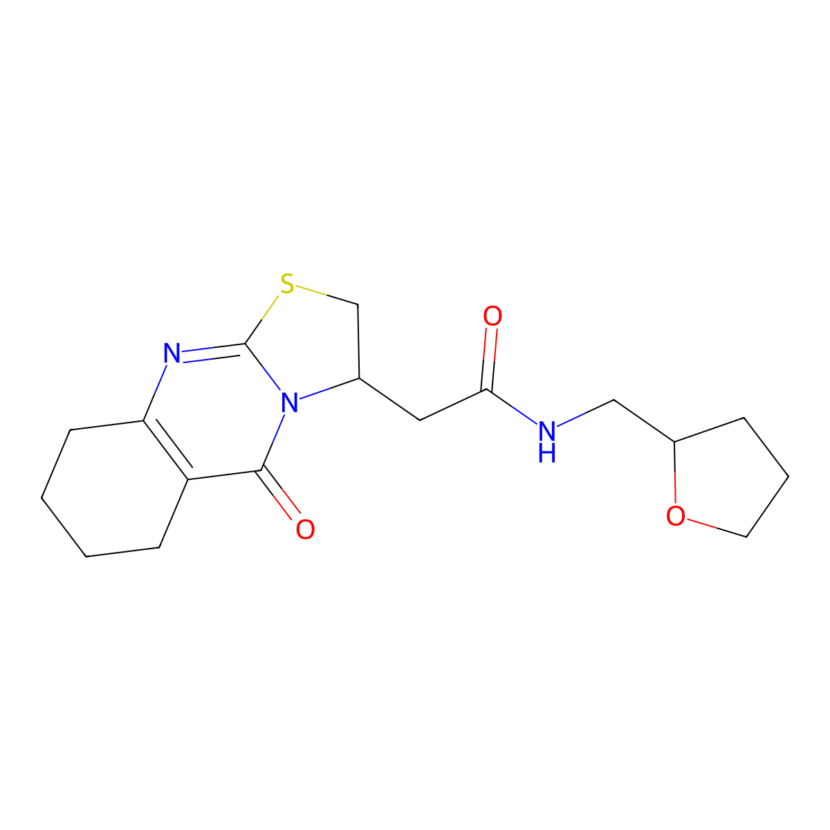 2-(5-oxo-3,5,6,7,8,9-hexahydro-2H-thiazolo[2,3-b]quinazolin-3-yl)-N-((tetrahydrofuran-2-yl)methyl)acetamide molecular structure, CAS 1209545-38-9