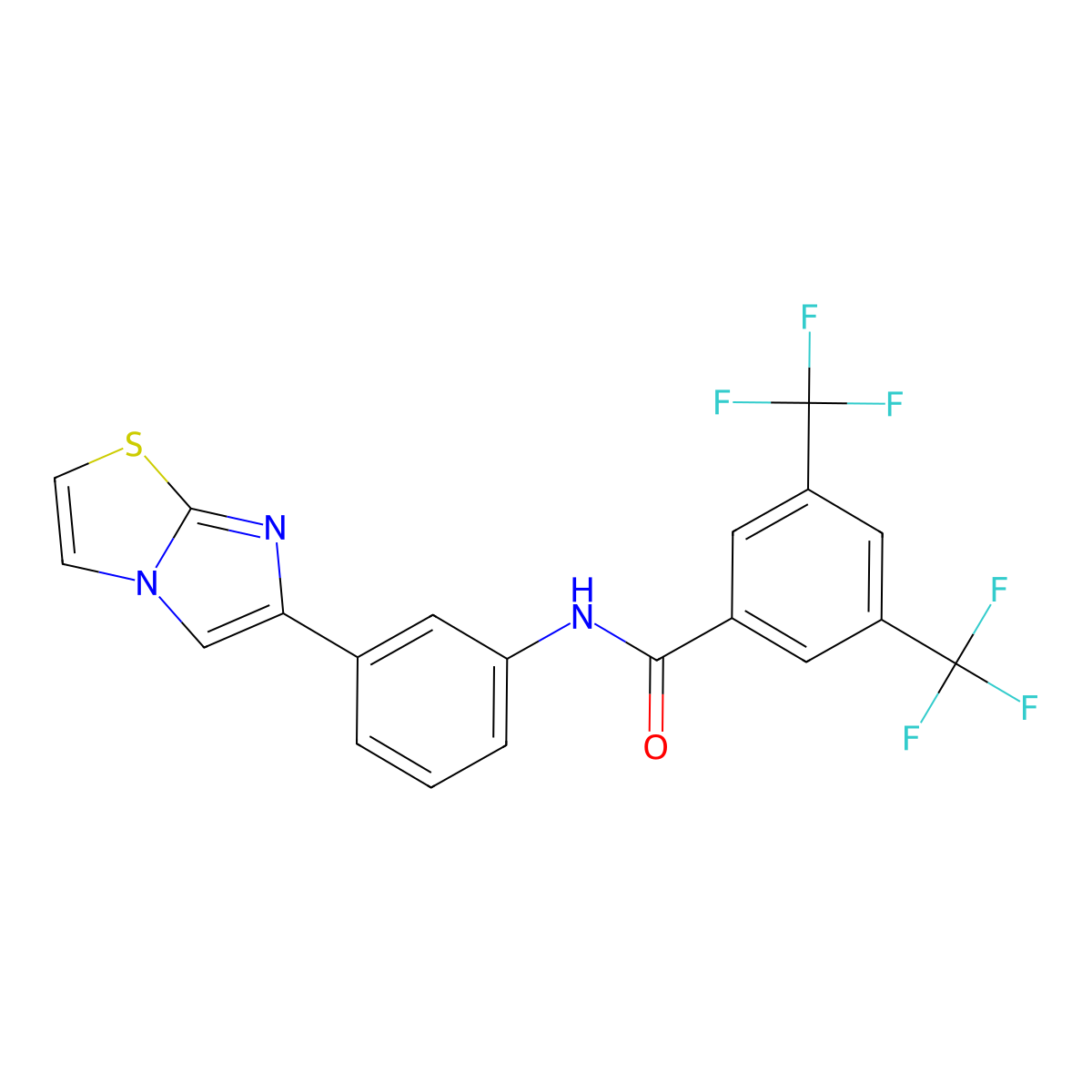 N-(3-(imidazo[2,1-b]thiazol-6-yl)phenyl)-3,5-bis(trifluoromethyl)benzamide molecular structure, CAS 1209546-35-9