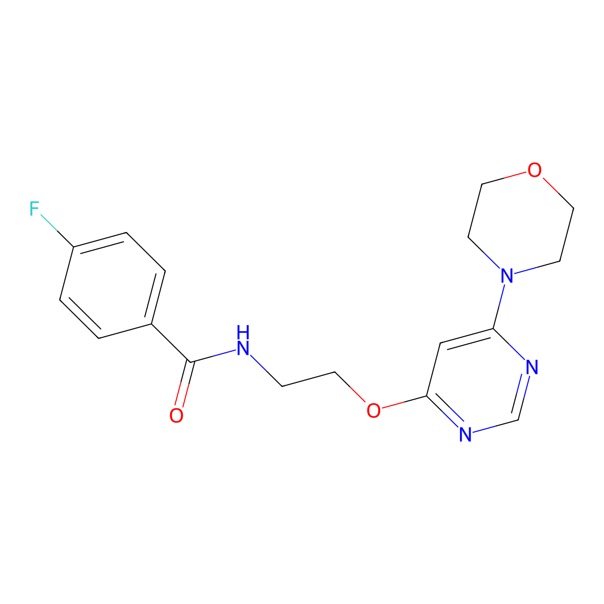 4-fluoro-N-(2-((6-morpholinopyrimidin-4-yl)oxy)ethyl)benzamide molecular structure, CAS 1209546-50-8