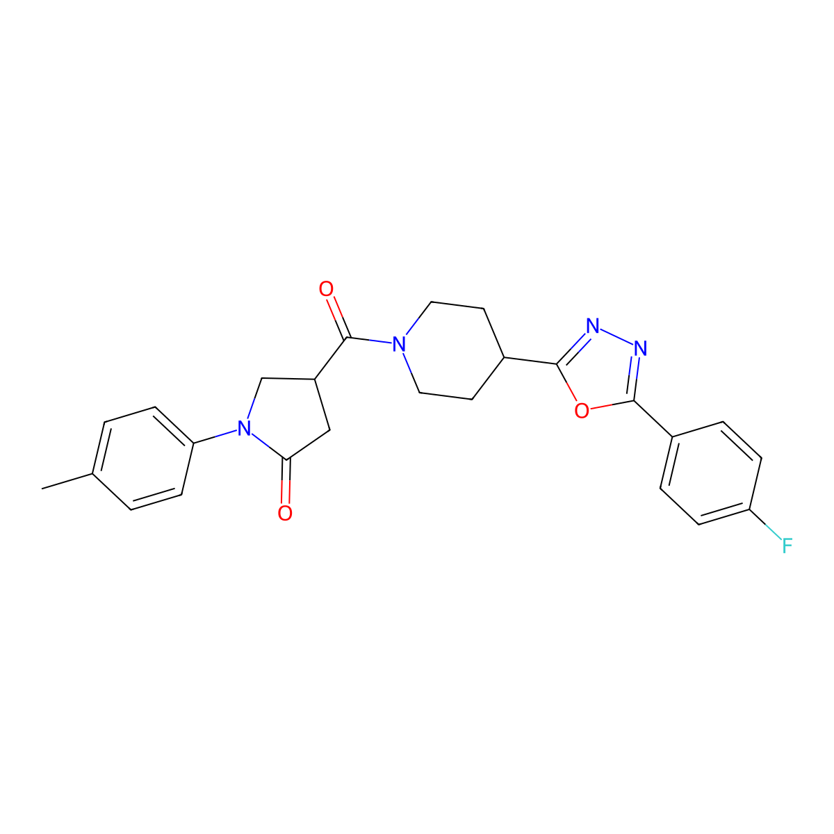 4-(4-(5-(4-Fluorophenyl)-1,3,4-oxadiazol-2-yl)piperidine-1-carbonyl)-1-(p-tolyl)pyrrolidin-2-one molecular structure, CAS 1209548-70-8