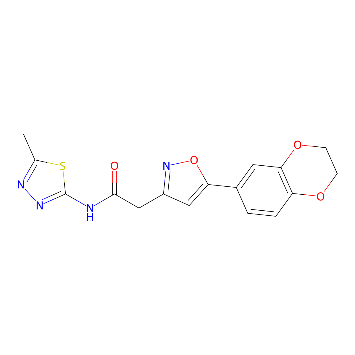 2-(5-(2,3-dihydrobenzo[b][1,4]dioxin-6-yl)isoxazol-3-yl)-N-(5-methyl-1,3,4-thiadiazol-2-yl)acetamide molecular structure, CAS 1209549-57-4