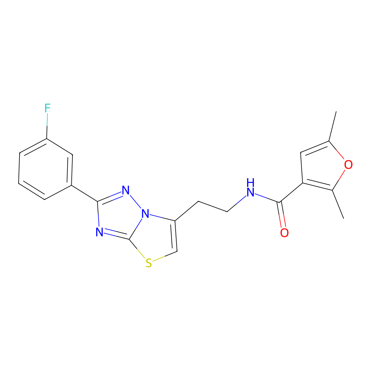 N-(2-(2-(3-fluorophenyl)thiazolo[3,2-b][1,2,4]triazol-6-yl)ethyl)-2,5-dimethylfuran-3-carboxamide molecular structure, CAS 1209550-90-2