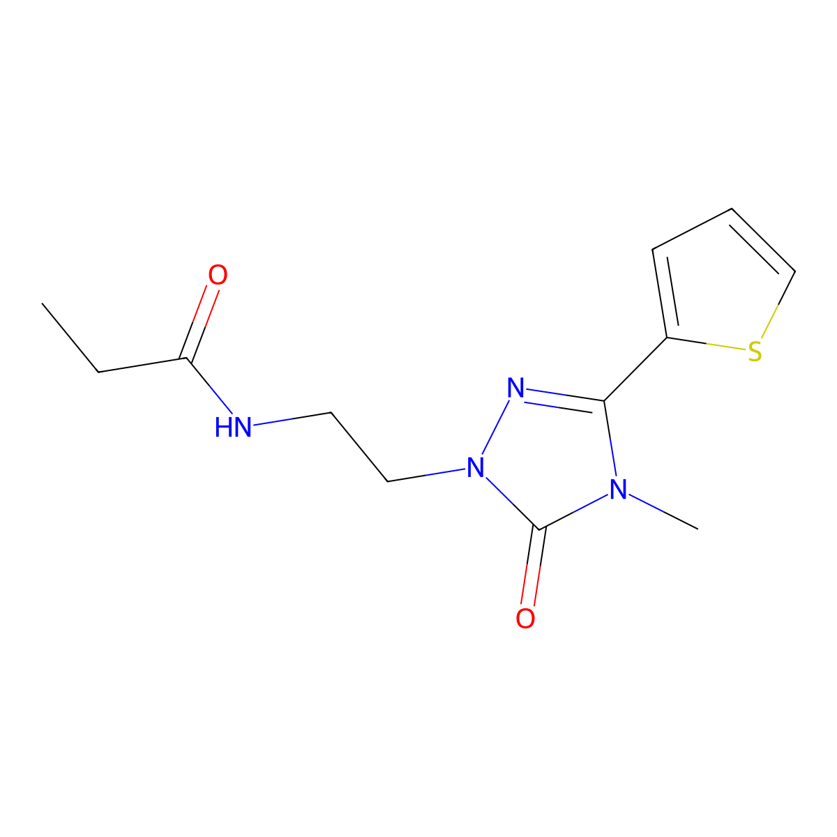 N-(2-(4-methyl-5-oxo-3-(thiophen-2-yl)-4,5-dihydro-1H-1,2,4-triazol-1-yl)ethyl)propionamide molecular structure, CAS 1209557-13-0