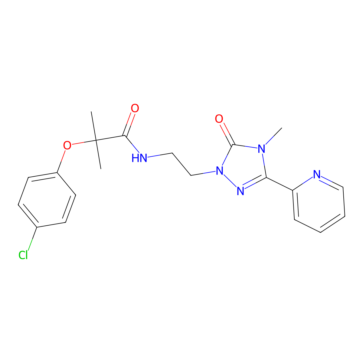 2-(4-chlorophenoxy)-2-methyl-N-{2-[4-methyl-5-oxo-3-(pyridin-2-yl)-4,5-dihydro-1H-1,2,4-triazol-1-yl]ethyl}propanamide molecular structure, CAS 1209559-71-6