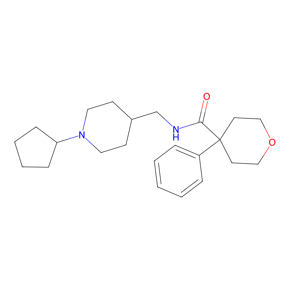 N-[(1-cyclopentylpiperidin-4-yl)methyl]-4-phenyloxane-4-carboxamide molecular structure, CAS 1209560-33-7