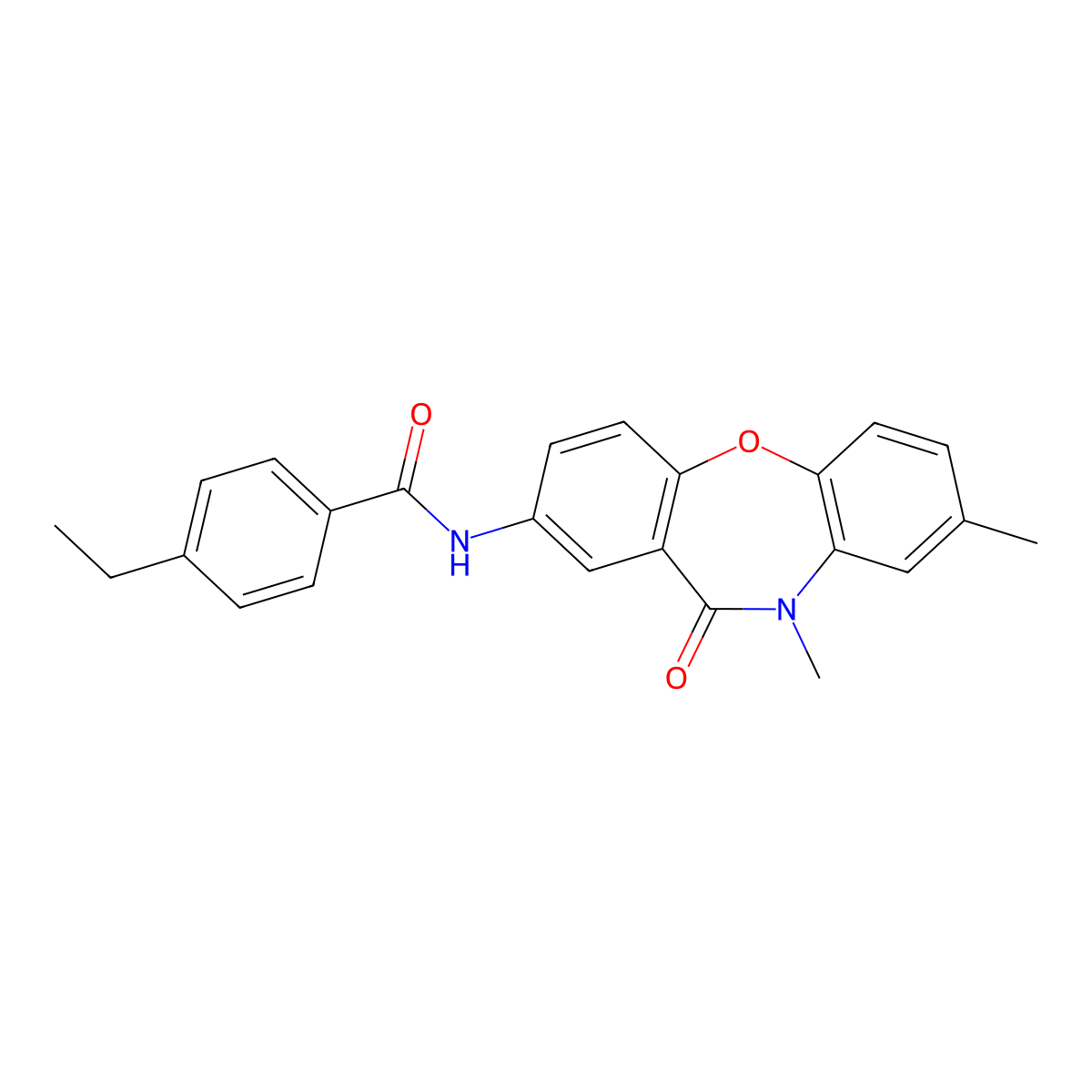N-{6,9-dimethyl-10-oxo-2-oxa-9-azatricyclo[9.4.0.0^{3,8}]pentadeca-1(11),3(8),4,6,12,14-hexaen-13-yl}-4-ethylbenzamide molecular structure, CAS 1209573-45-4