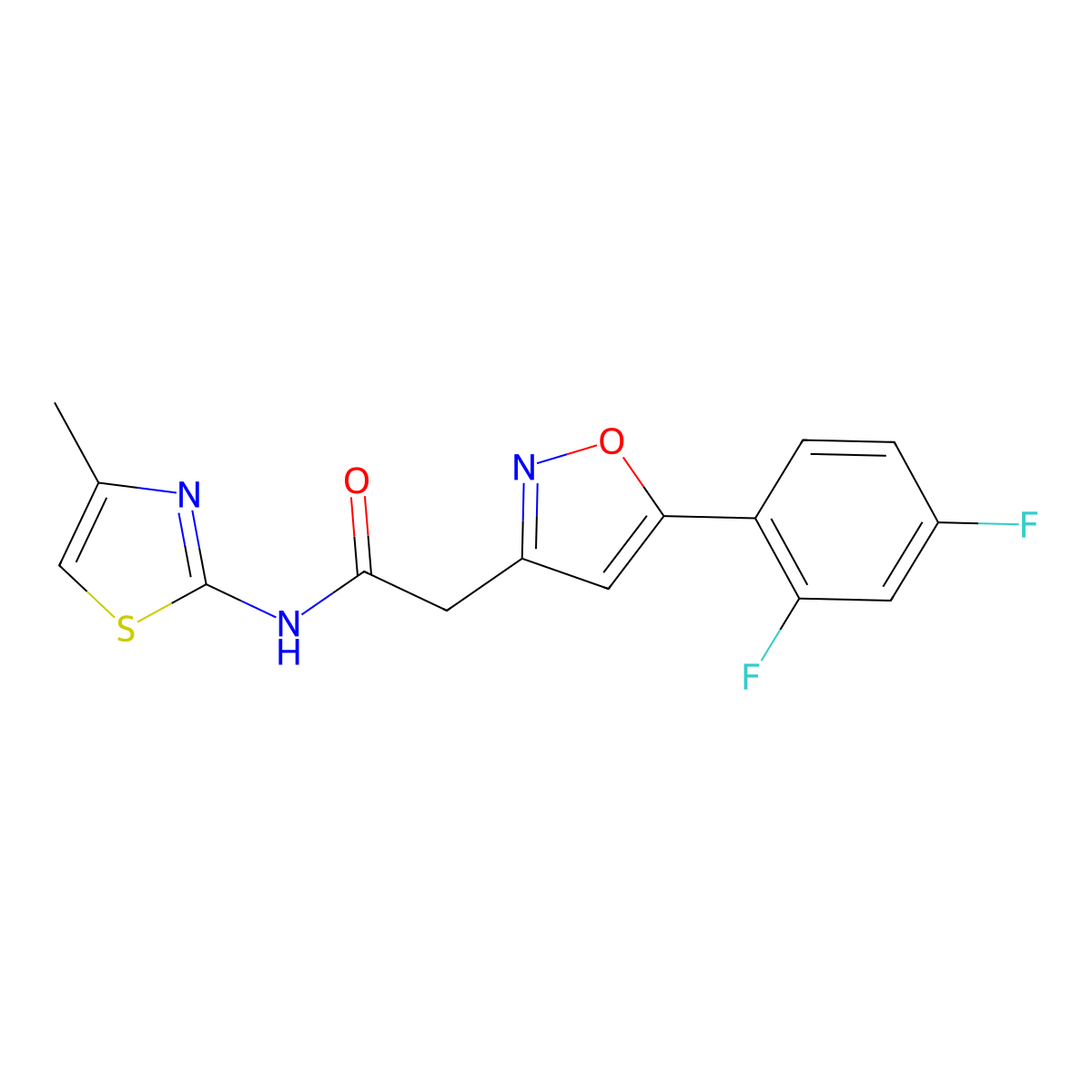 2-(5-(2,4-difluorophenyl)isoxazol-3-yl)-N-(4-methylthiazol-2-yl)acetamide molecular structure, CAS 1209573-70-5