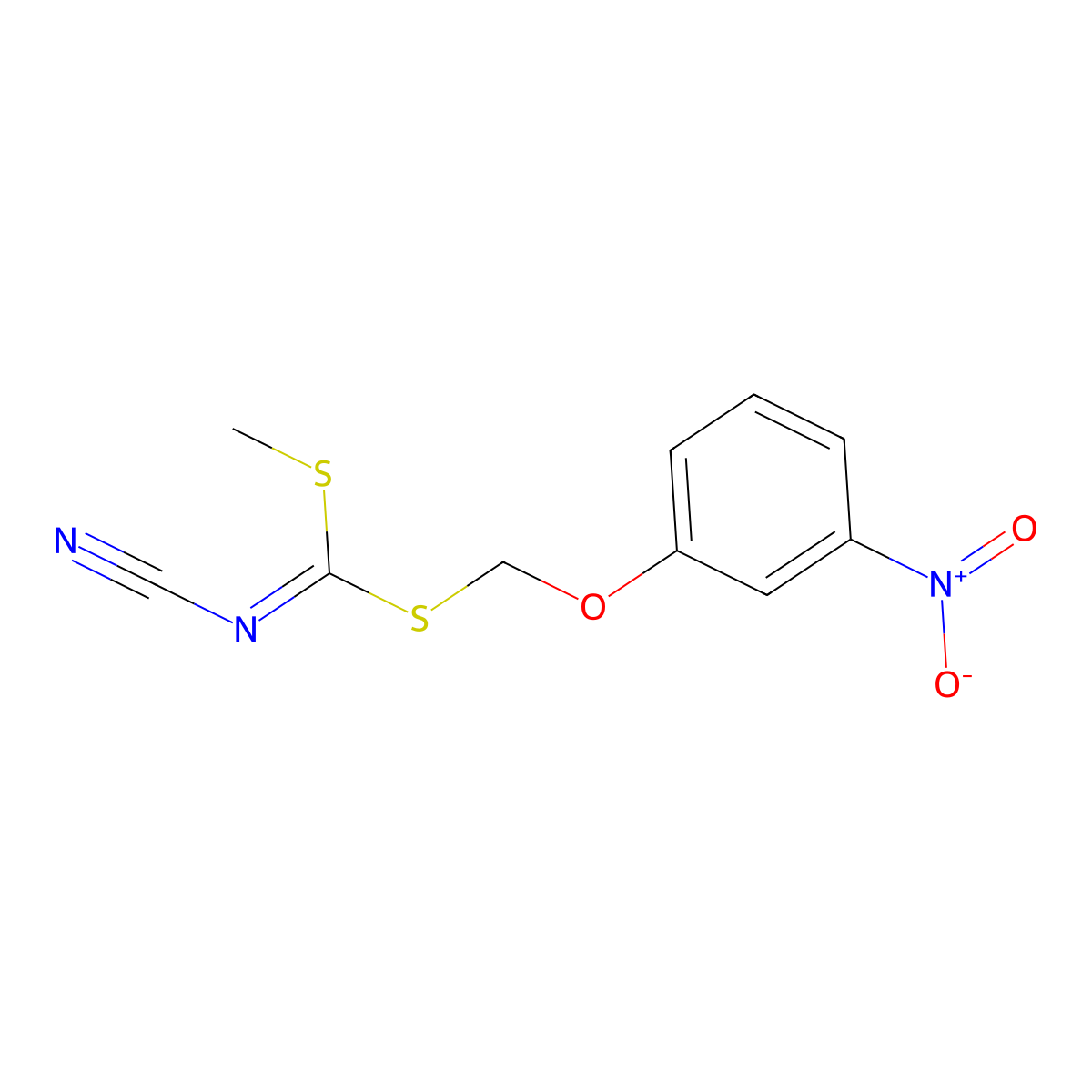 [Methylsulfanyl-[(3-nitrophenoxy)methylsulfanyl]methylidene]cyanamide molecular structure, CAS 120958-23-8