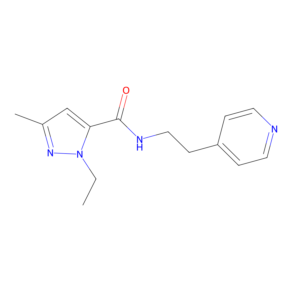 1-ethyl-3-methyl-N-[2-(pyridin-4-yl)ethyl]-1H-pyrazole-5-carboxamide molecular structure, CAS 1209586-03-7
