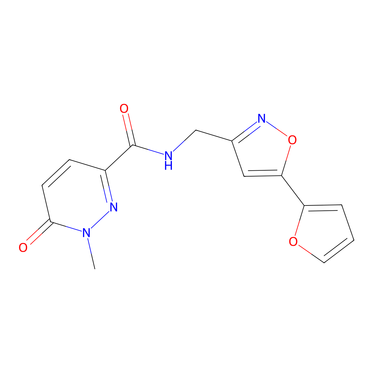 N-((5-(furan-2-yl)isoxazol-3-yl)methyl)-1-methyl-6-oxo-1,6-dihydropyridazine-3-carboxamide molecular structure, CAS 1209586-04-8