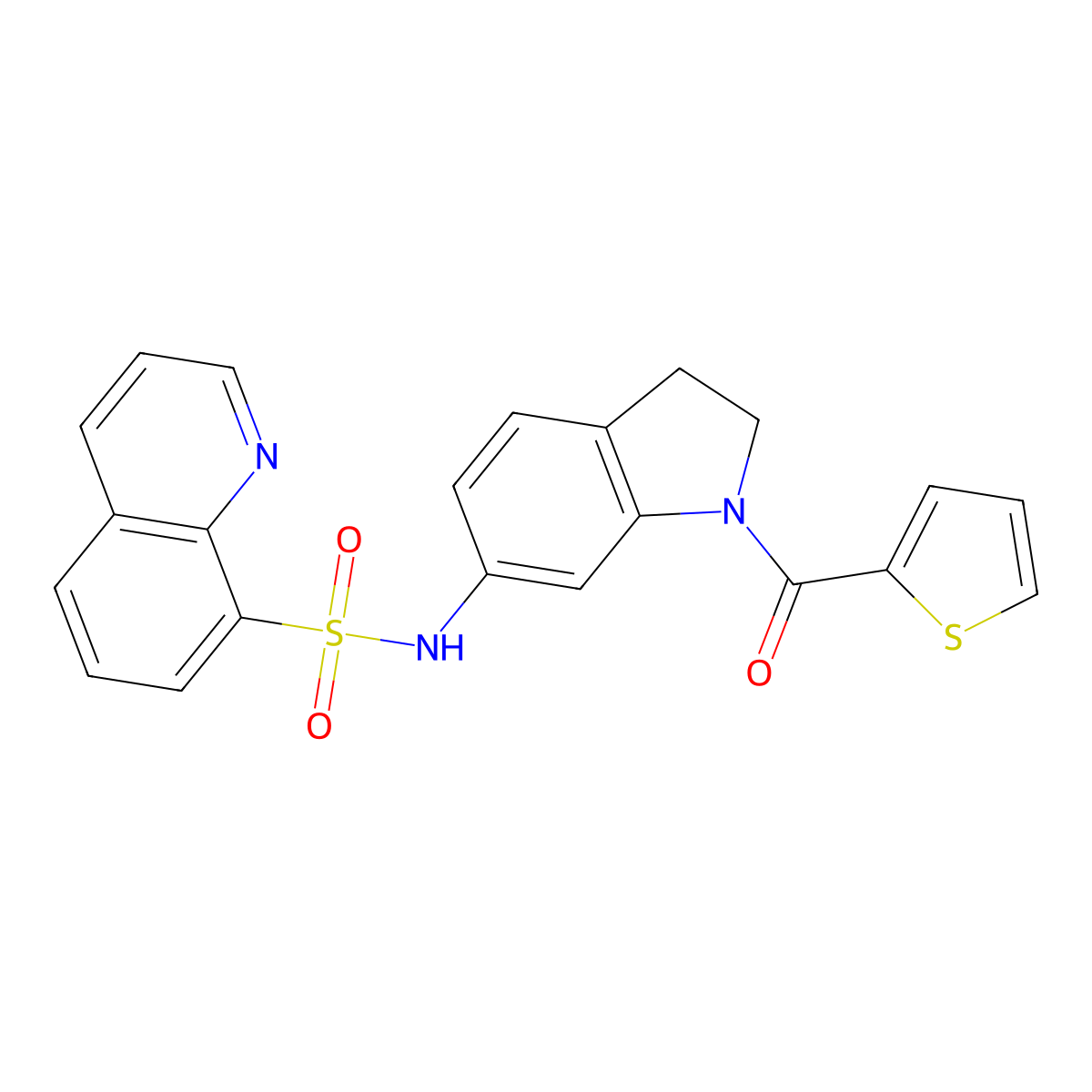 N-(1-(thiophene-2-carbonyl)indolin-6-yl)quinoline-8-sulfonamide molecular structure, CAS 1209588-33-9