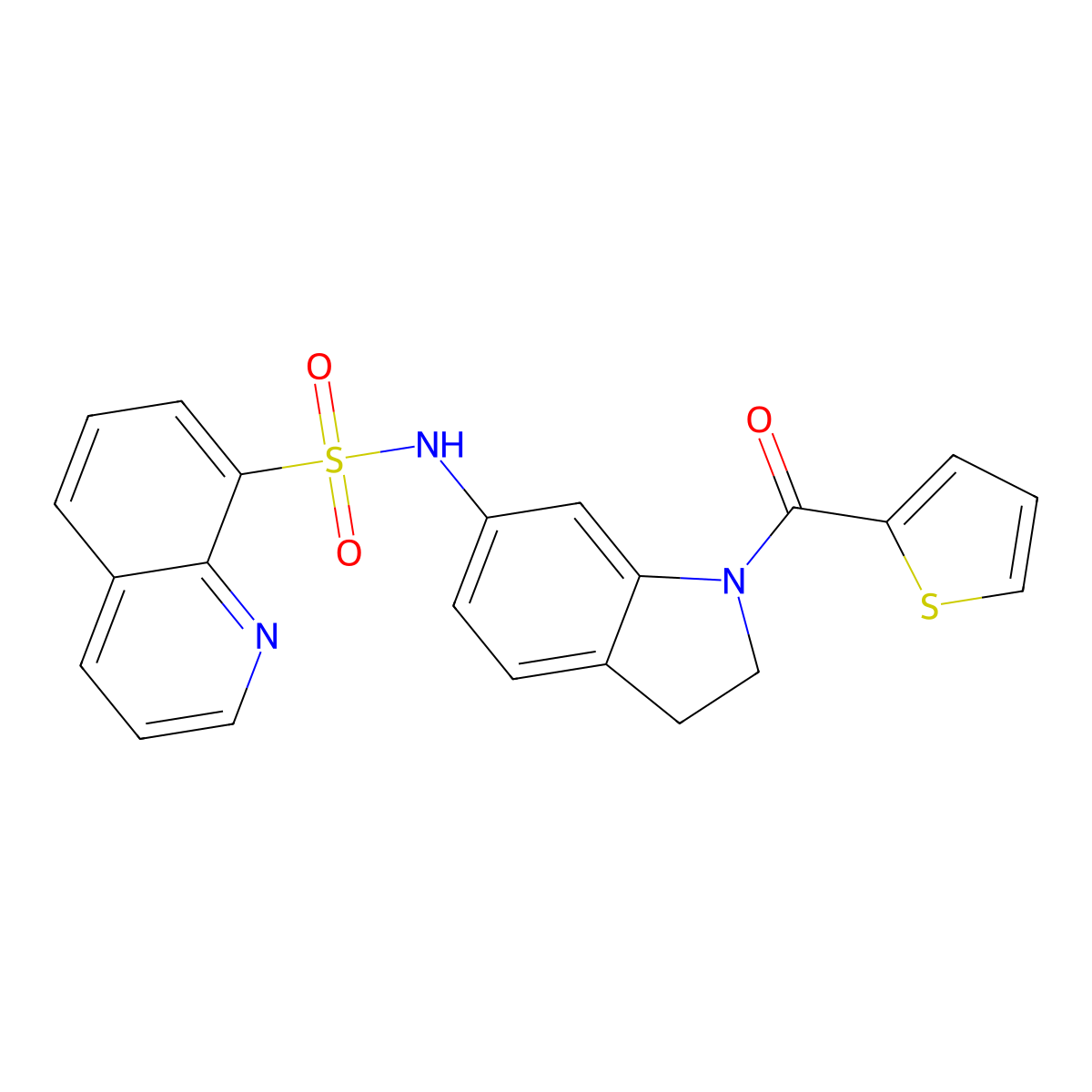 N-(1-(thiophene-2-carbonyl)indolin-6-yl)quinoline-8-sulfonamide molecular structure, CAS 1209588-33-9