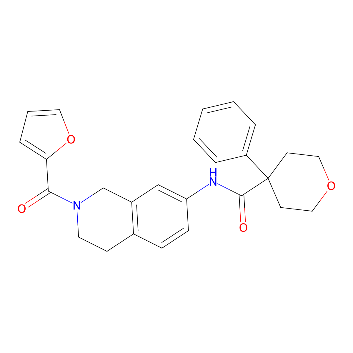 N-(2-(furan-2-carbonyl)-1,2,3,4-tetrahydroisoquinolin-7-yl)-4-phenyltetrahydro-2H-pyran-4-carboxamide molecular structure, CAS 1209590-61-3